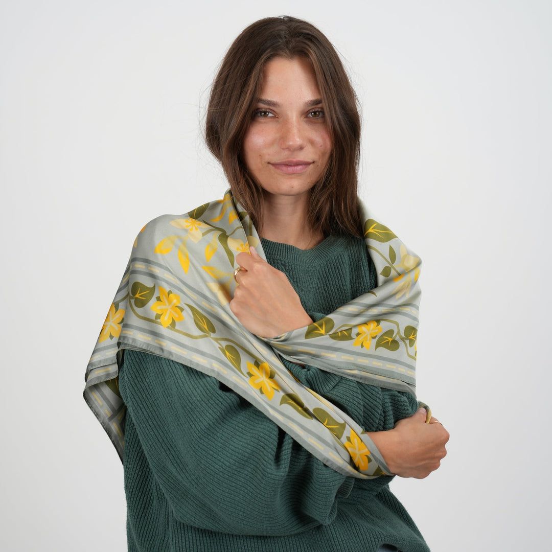 Embroidery Silky Scarf - Heading Prints