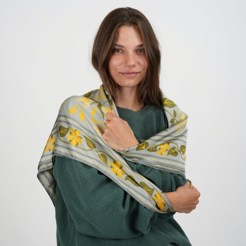 Embroidery Silky Scarf - Heading Prints