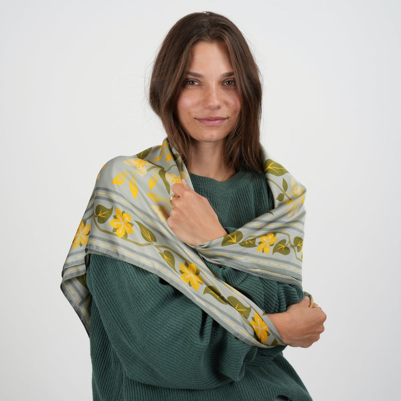 Embroidery Silky Scarf - Heading Prints