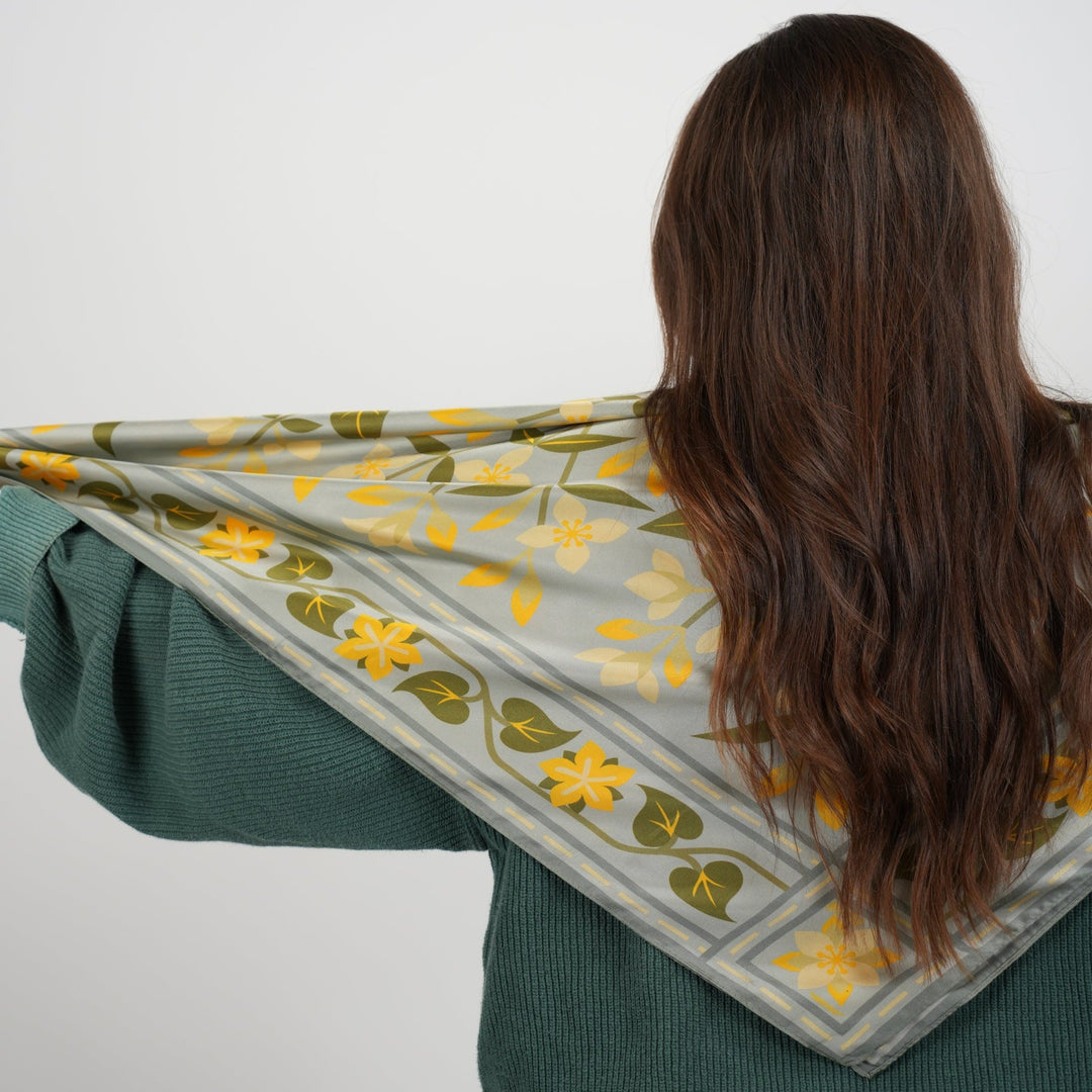 Embroidery Silky Scarf - Heading Prints