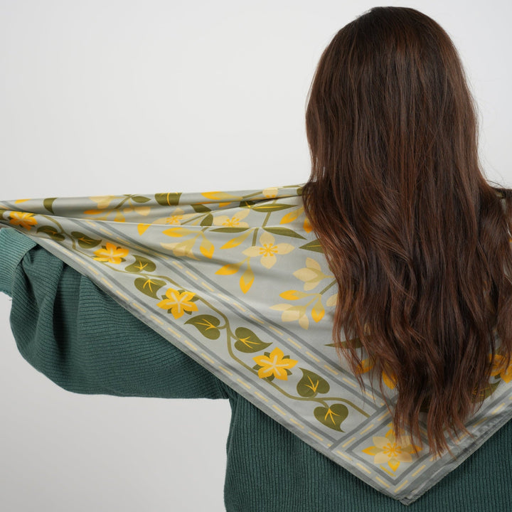 Embroidery Silky Scarf - Heading Prints