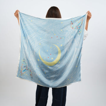 Blue Moon Silky Scarf Scarf Silk Hand Painted Scales Zodiac Blue Moon Yellow  main image 4